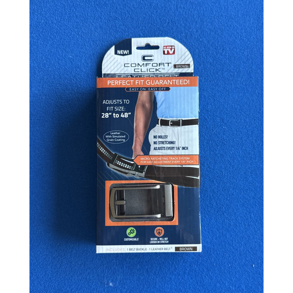 As Seen on TV ~ COMFORT CLICK Leather Belt BROWN Adjusts to fit size 28" to 48"